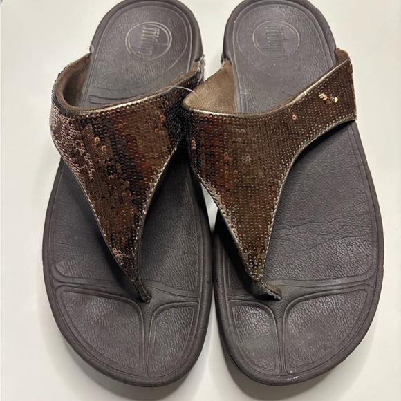 Fit Flop Bronze Sequins Micro Wobble Board Workout Flip Flop Sandals Size 8 (39) - Picture 1 of 4